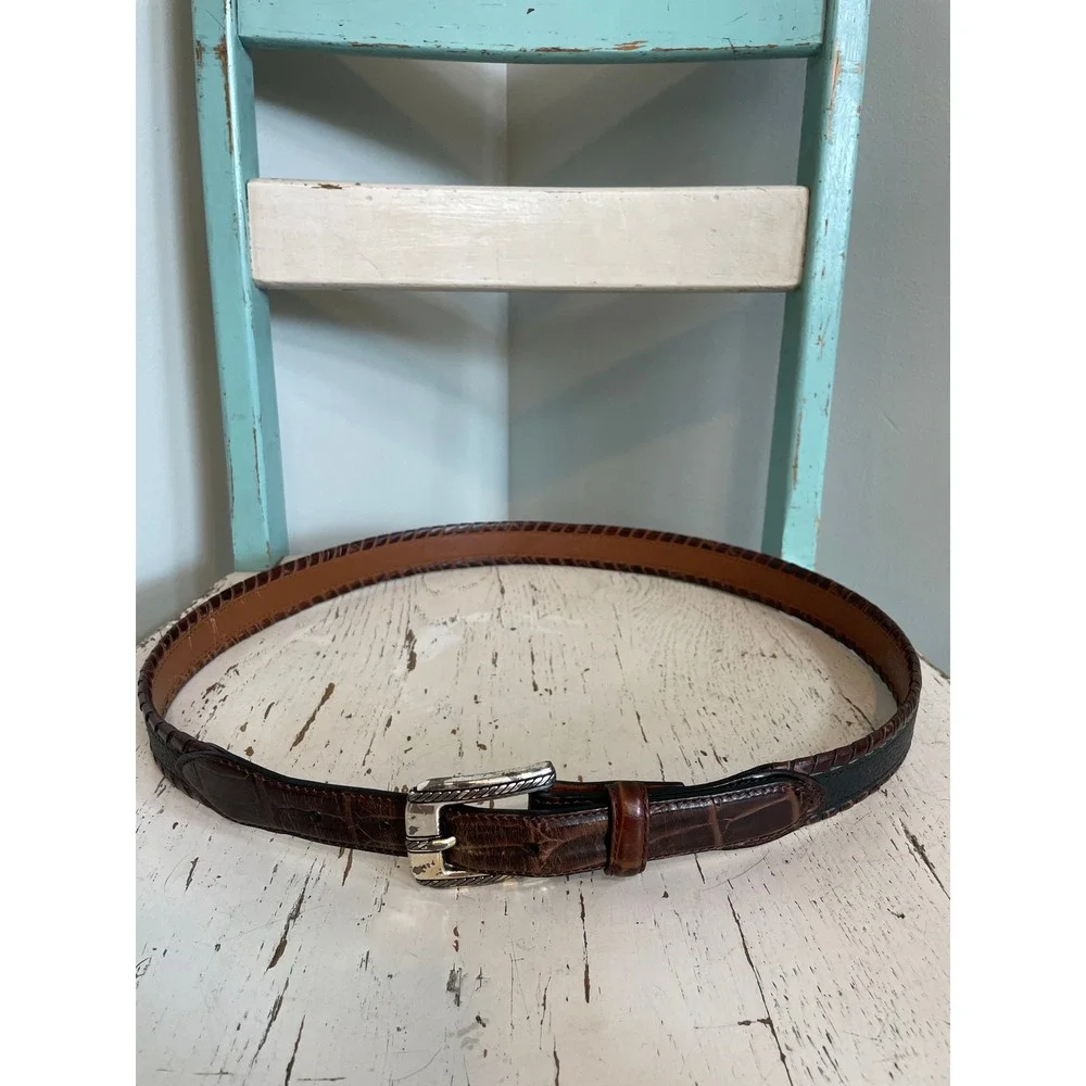 Brighton Mens Brown Black Crocodile Embossed Leather Western Belt Size 38 N20513